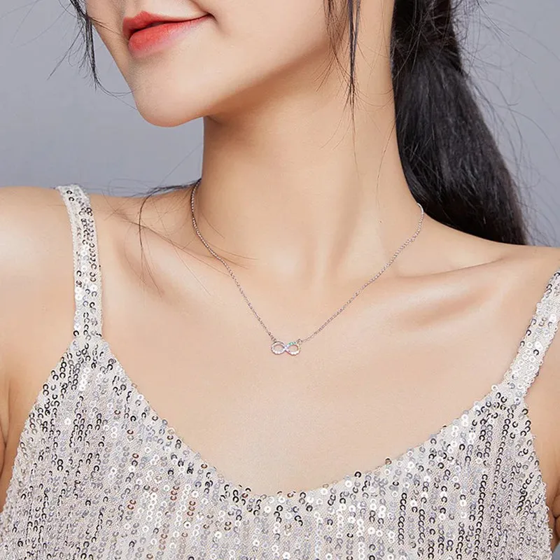 925 Sterling Silver Rainbow Color Infinite Love Short Chain Necklace for Women Girl Gift Collar