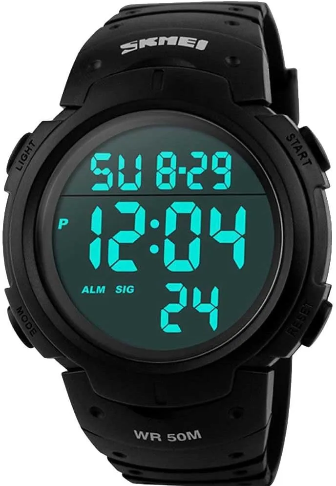 AIMES Mens Digital Sports Watch LED Screen Large Face Military Watches for Men Waterproof Casual Luminous Stopwatch Alarm Simple Army Watch Black