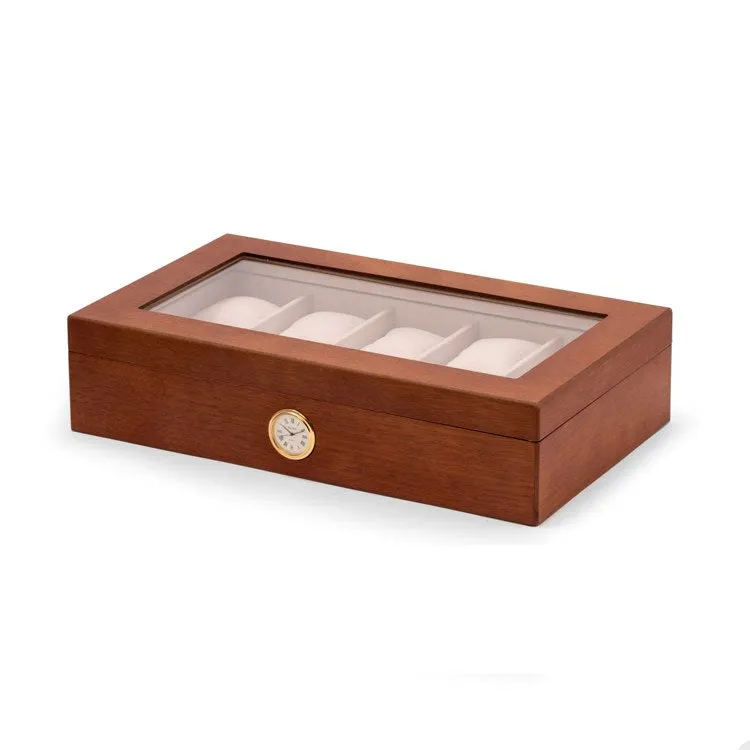 All In Time Wood Ten-Watch Box with Quartz Movement Clock - Cherry
