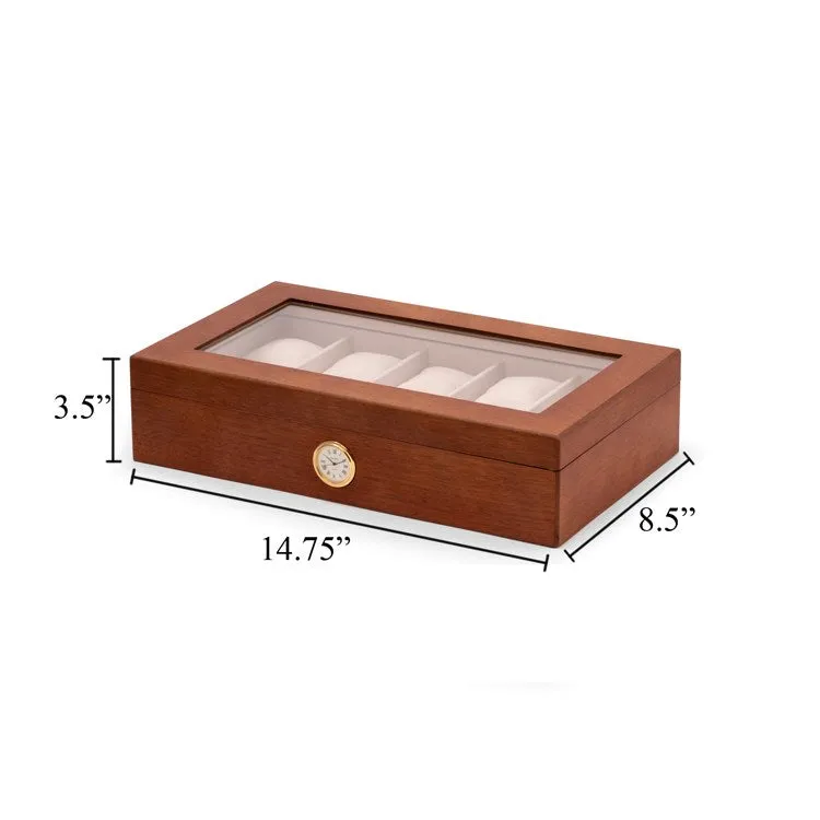 All In Time Wood Ten-Watch Box with Quartz Movement Clock - Cherry