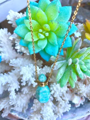 Amazonite Or Rose Quartz Gem Stone Perfume Bottle Essential Oil Necklace Pendant