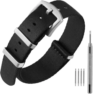 ANNEFIT Military Nylon Watch Band for Men Women, Replacement Watch Straps 18mm 20mm 22mm with Silver Black Stainless Steel Buckle
