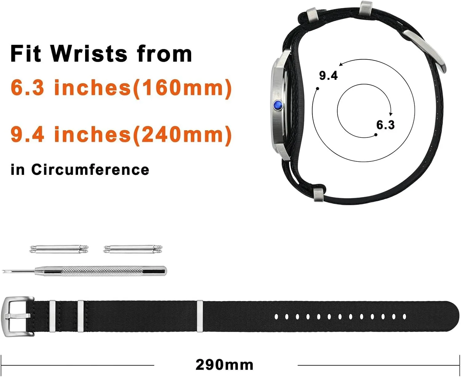 ANNEFIT Military Nylon Watch Band for Men Women, Replacement Watch Straps 18mm 20mm 22mm with Silver Black Stainless Steel Buckle