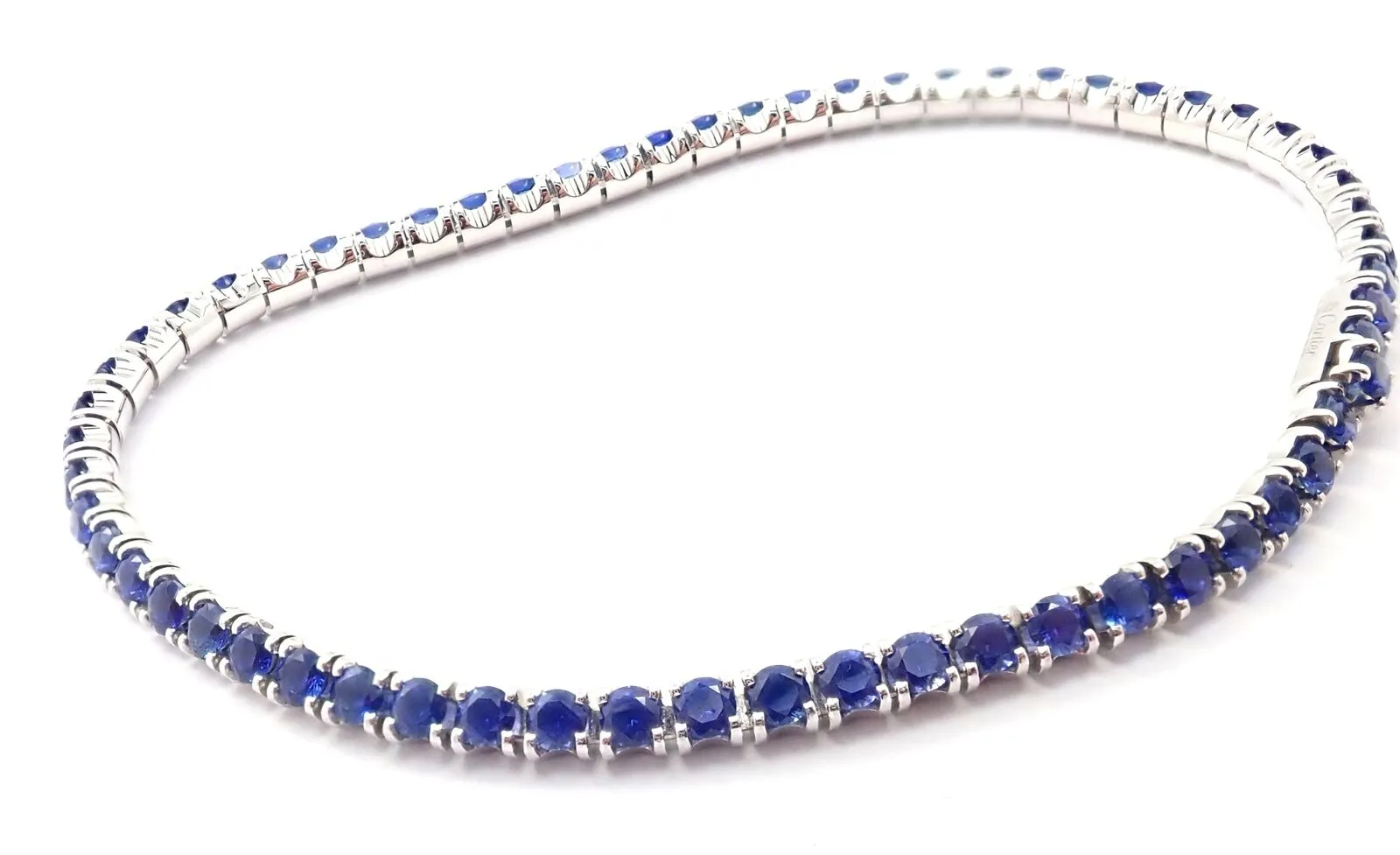 Authentic! Cartier 18k White Gold Sapphire Essential Lines Bracelet Paper