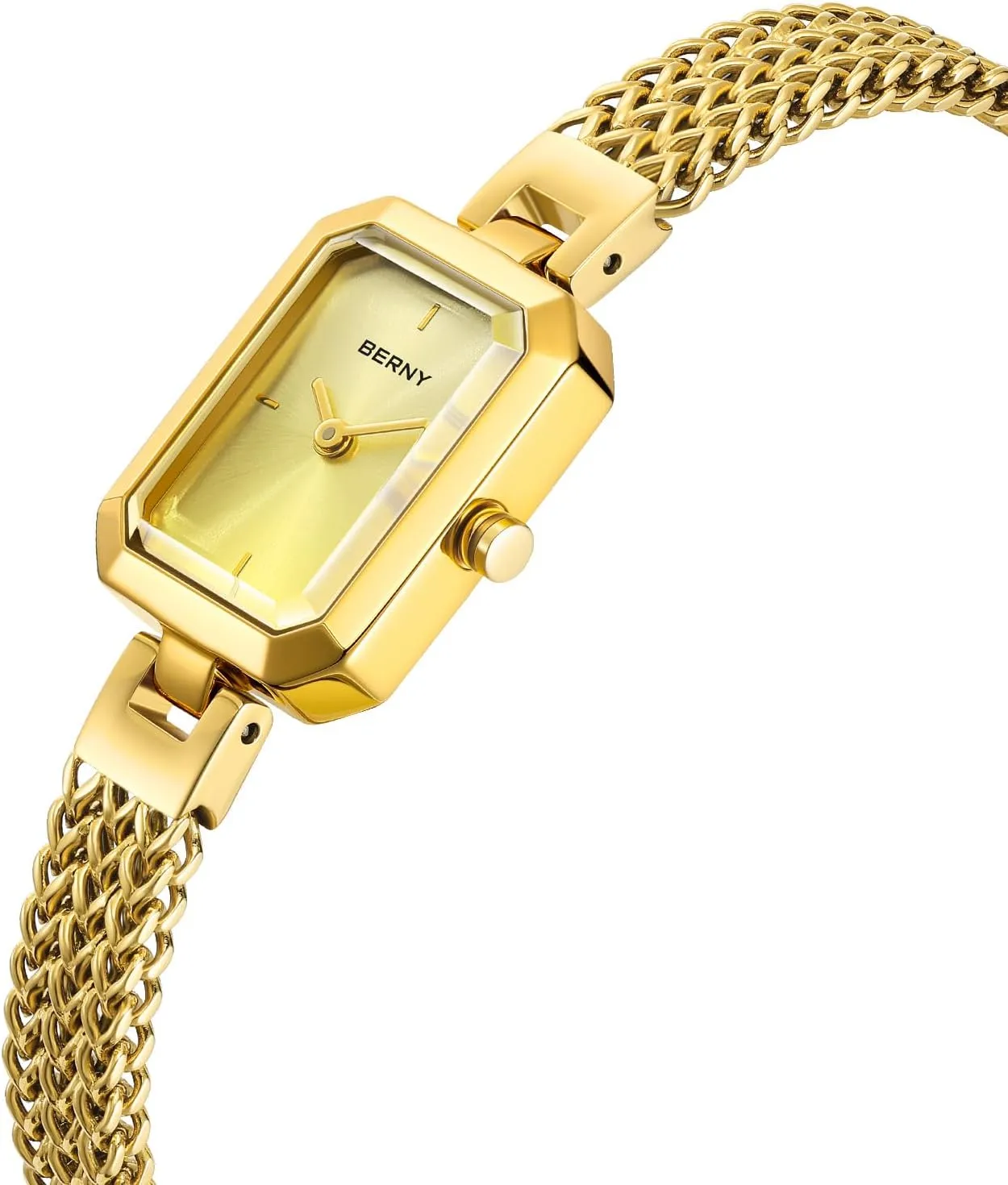 BERNY Gold Watch for Women Dainty Quartz Bracelet Watch Ladies Rectangle Mini Wrist Watches Small Fashion 3ATM Waterproof All Stainless Steel Detachable Watch Band