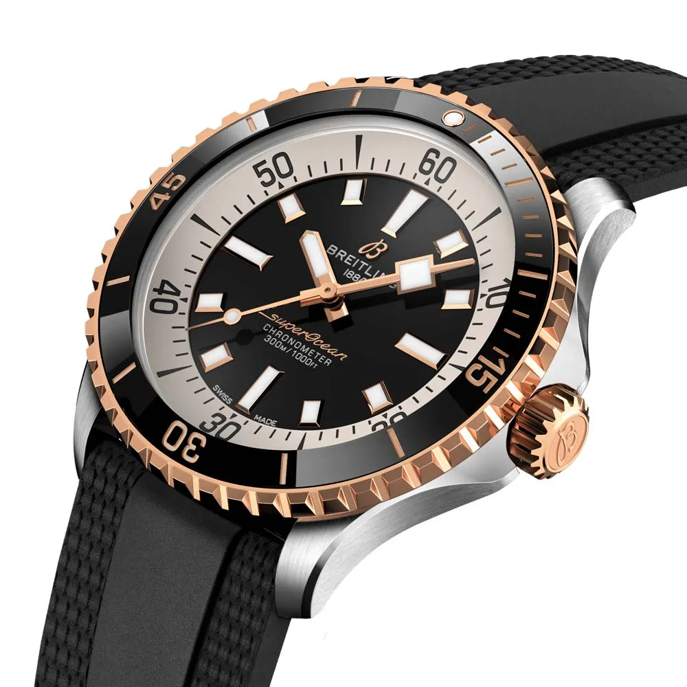 Breitling Superocean 42mm Black Dial 18ct Red Gold & Steel Automatic Gents Watch U17375211B1S1