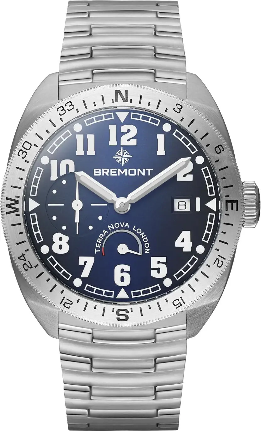 Bremont Terra Nova 40.5 Turning Bezel Power Reserve Blue Bracelet