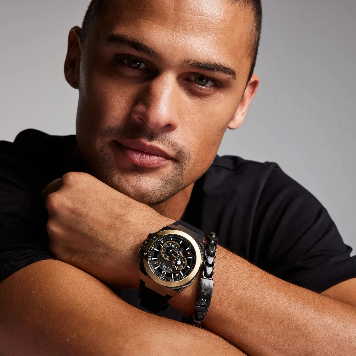 Bulova Marc Anthony Collection 46MM Automatic Watch with Silicone Strap. 98A310