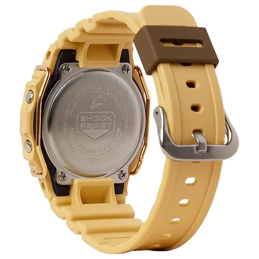Casio Men's Gray Dial Gold Resin Band G-Shock Tone-on-Tone Wire Face Square Monochromatic Digital Japanese Quartz Watch - DW5600PT-5