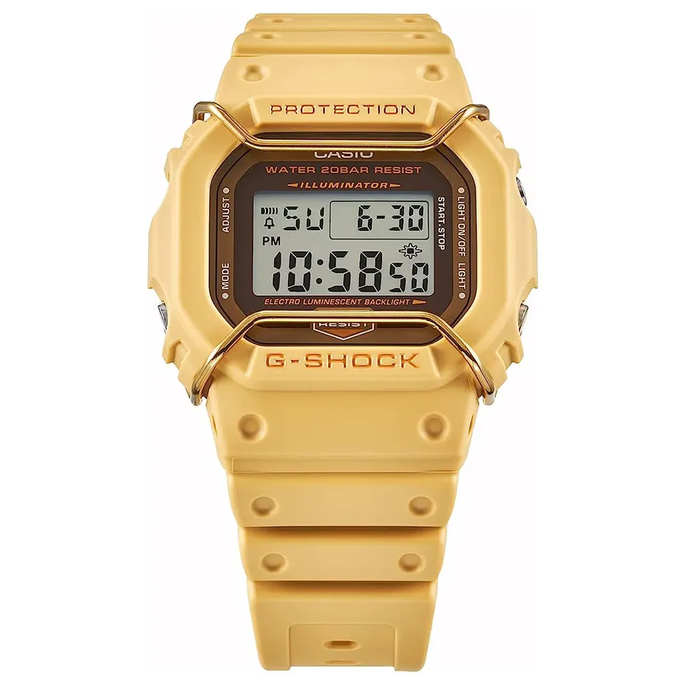 Casio Men's Gray Dial Gold Resin Band G-Shock Tone-on-Tone Wire Face Square Monochromatic Digital Japanese Quartz Watch - DW5600PT-5