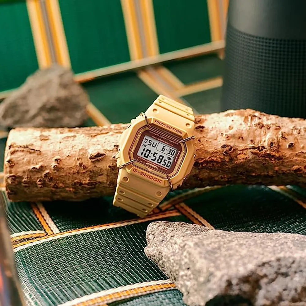 Casio Men's Gray Dial Gold Resin Band G-Shock Tone-on-Tone Wire Face Square Monochromatic Digital Japanese Quartz Watch - DW5600PT-5