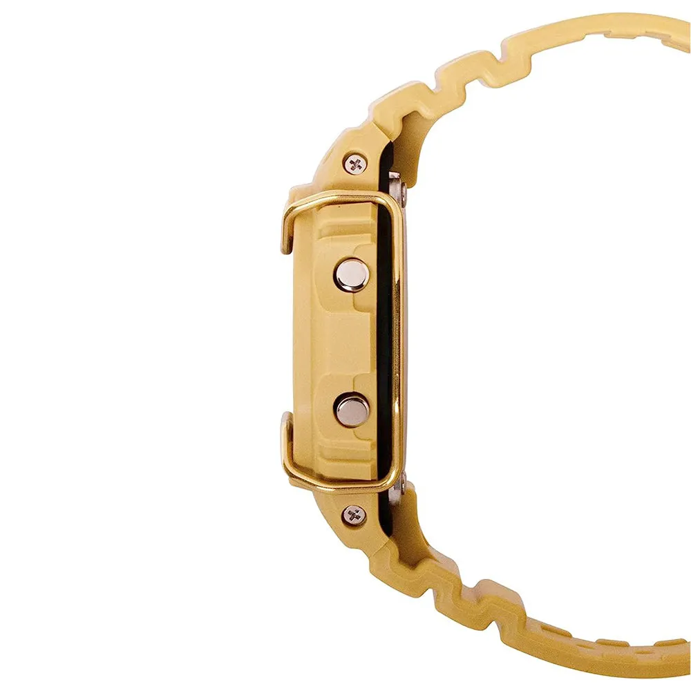 Casio Men's Gray Dial Gold Resin Band G-Shock Tone-on-Tone Wire Face Square Monochromatic Digital Japanese Quartz Watch - DW5600PT-5