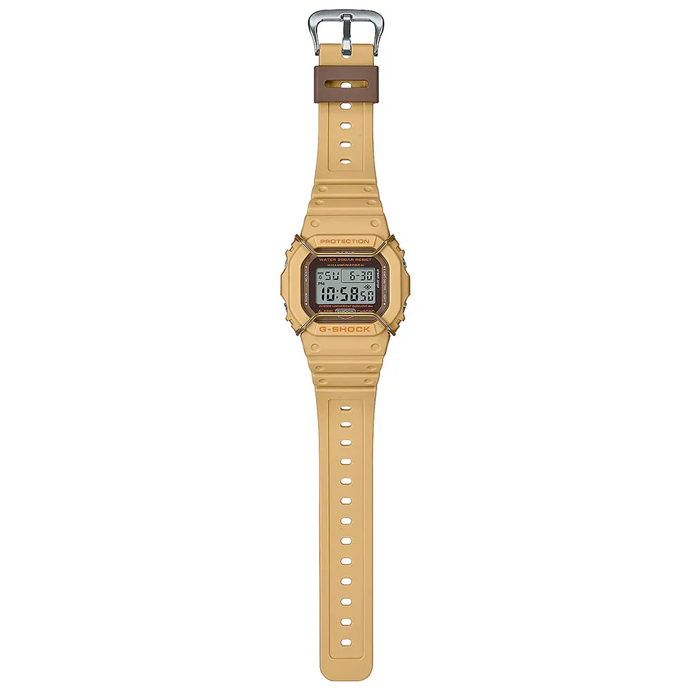 Casio Men's Gray Dial Gold Resin Band G-Shock Tone-on-Tone Wire Face Square Monochromatic Digital Japanese Quartz Watch - DW5600PT-5