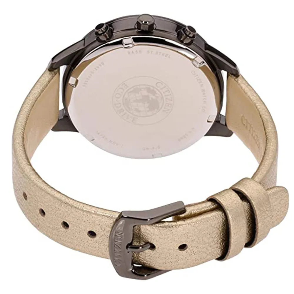 Citizen Womens Eco-drive Blue Dial Gold Band Chandler Chronograph Leather Watch - FB2007-04H