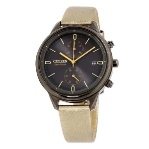 Citizen Womens Eco-drive Blue Dial Gold Band Chandler Chronograph Leather Watch - FB2007-04H