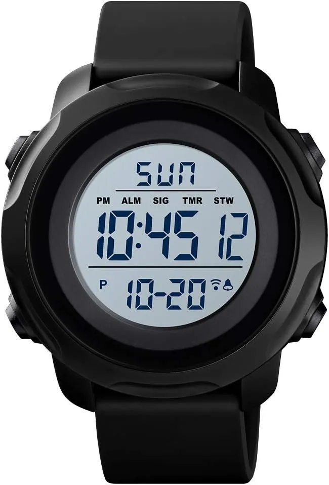 CKE Men's Digital Sports Watch Military Electronic Waterproof Wrist Watches for Men with Stopwatch Alarm LED Backlight (White Dial)