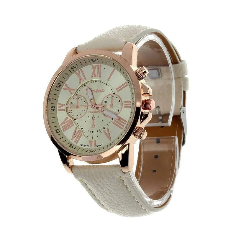 Classic Round Three Tone Faux Chronograph Quartz Watch With Bracelet Strap