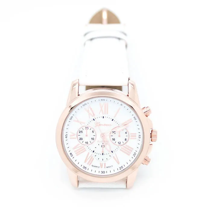 Classic Round Three Tone Faux Chronograph Quartz Watch With Bracelet Strap