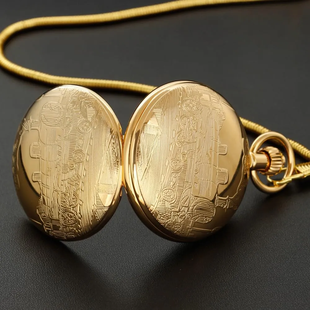 Copper Pocket Watch Steampunk Mechanical London Hand Wind Mens Watches with Chains & Boxs