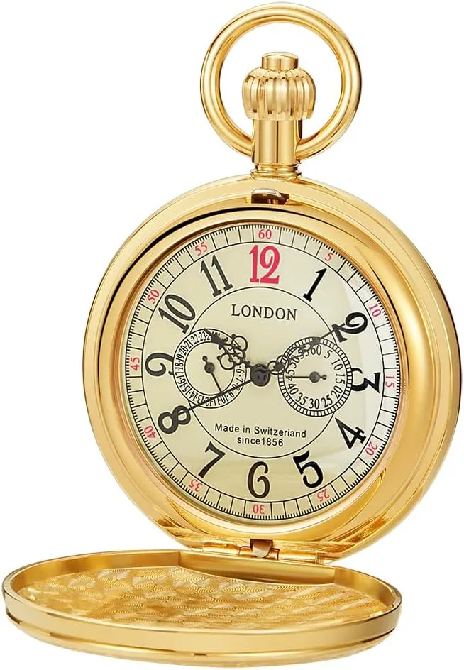 Copper Pocket Watch Steampunk Mechanical London Hand Wind Mens Watches with Chains & Boxs