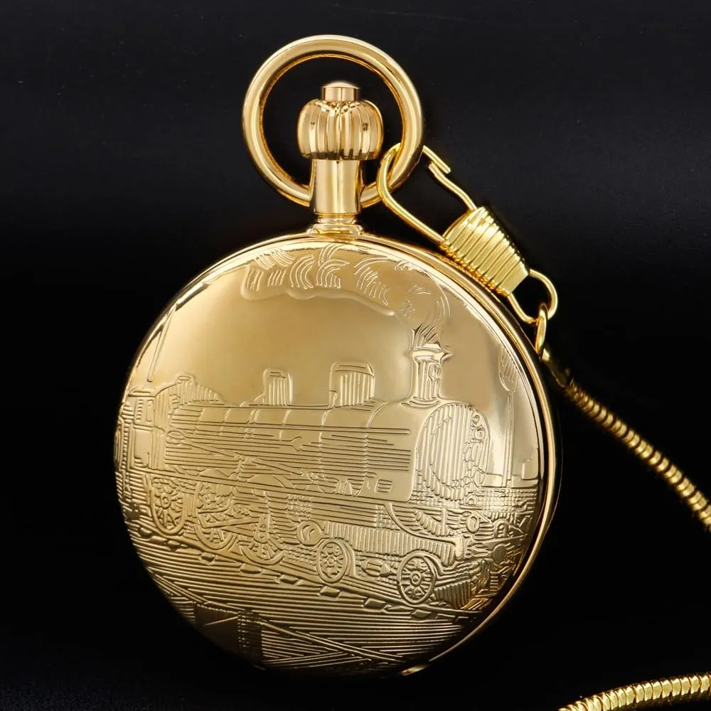 Copper Pocket Watch Steampunk Mechanical London Hand Wind Mens Watches with Chains & Boxs