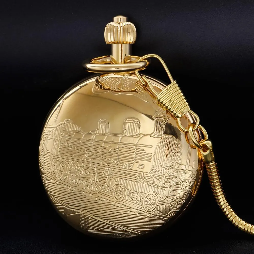 Copper Pocket Watch Steampunk Mechanical London Hand Wind Mens Watches with Chains & Boxs