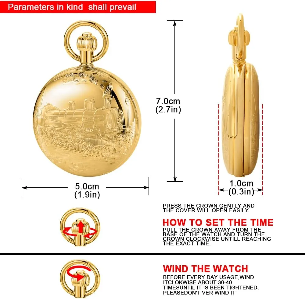 Copper Pocket Watch Steampunk Mechanical London Hand Wind Mens Watches with Chains & Boxs