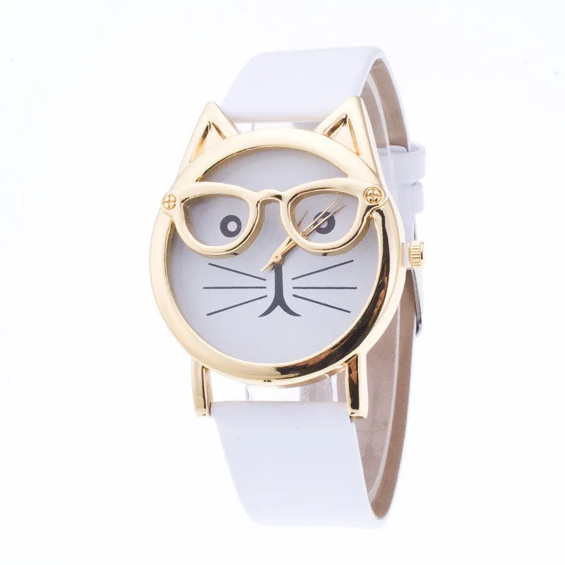 Cute Cartoon Glasses Cat Watch