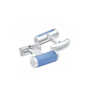 Davidoff Essentials Collection Barrel-Rhodium/Blue Cufflinks