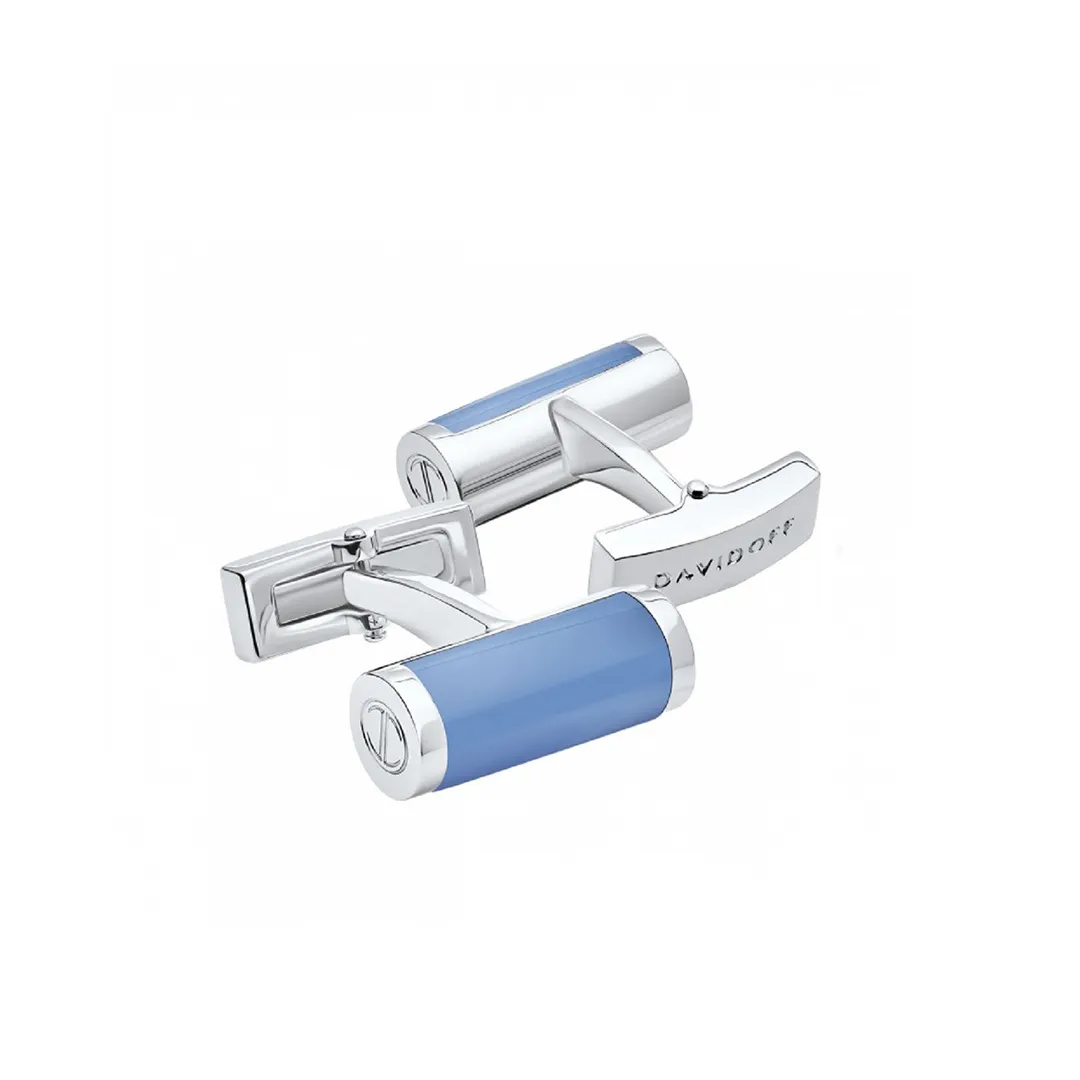 Davidoff Essentials Collection Barrel-Rhodium/Blue Cufflinks