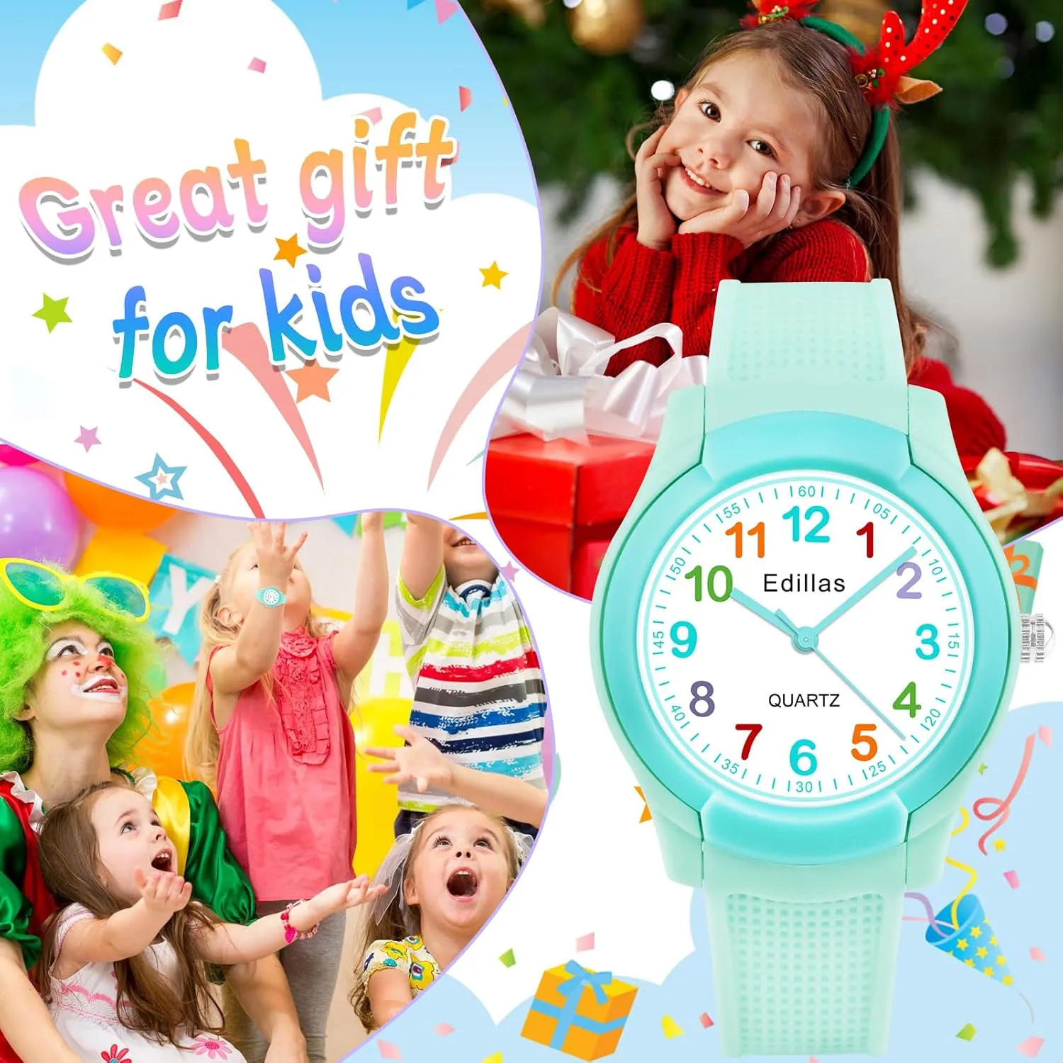 Edillas Kids Analog Watch for Girls Boys, Children Waterproof Learning Time Wristwatch Easy to Read Time for Child