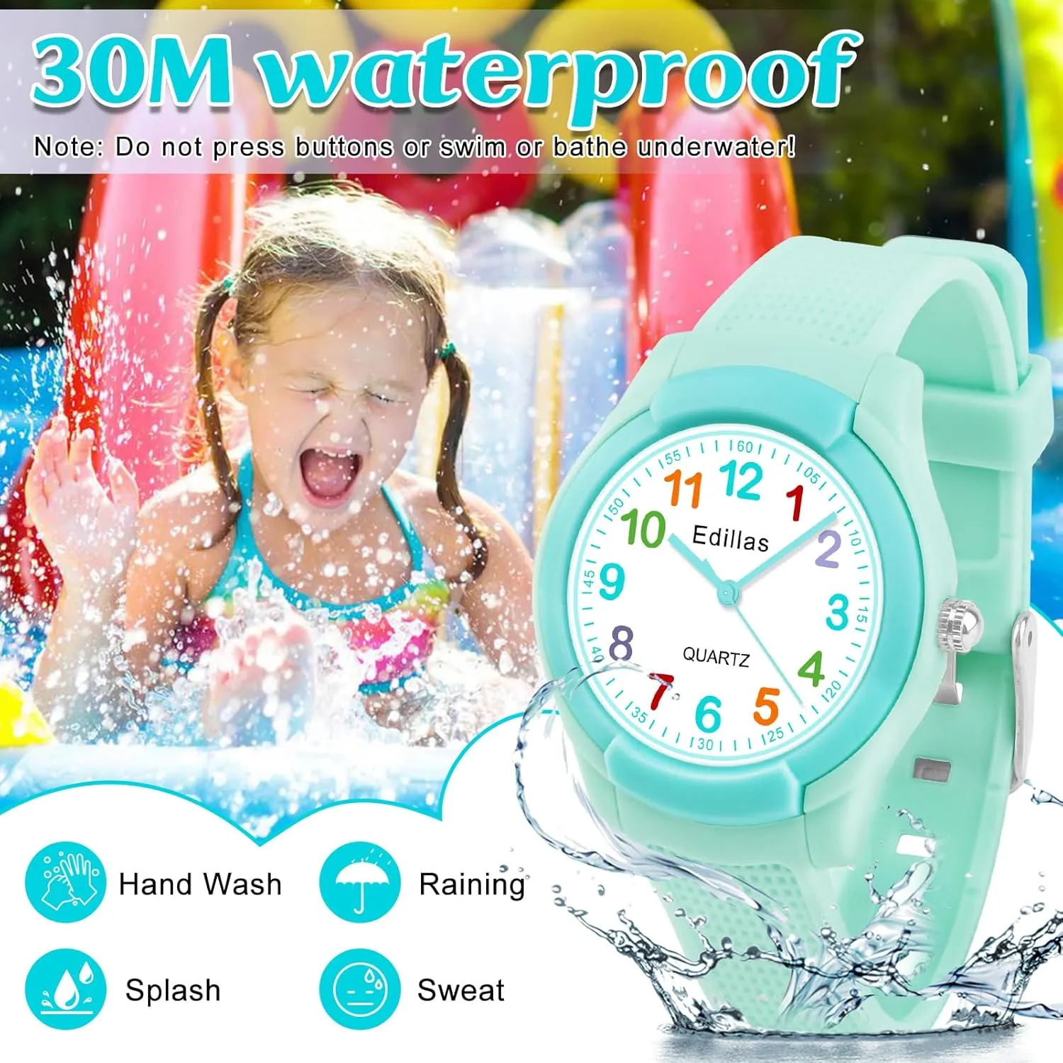 Edillas Kids Analog Watch for Girls Boys, Children Waterproof Learning Time Wristwatch Easy to Read Time for Child