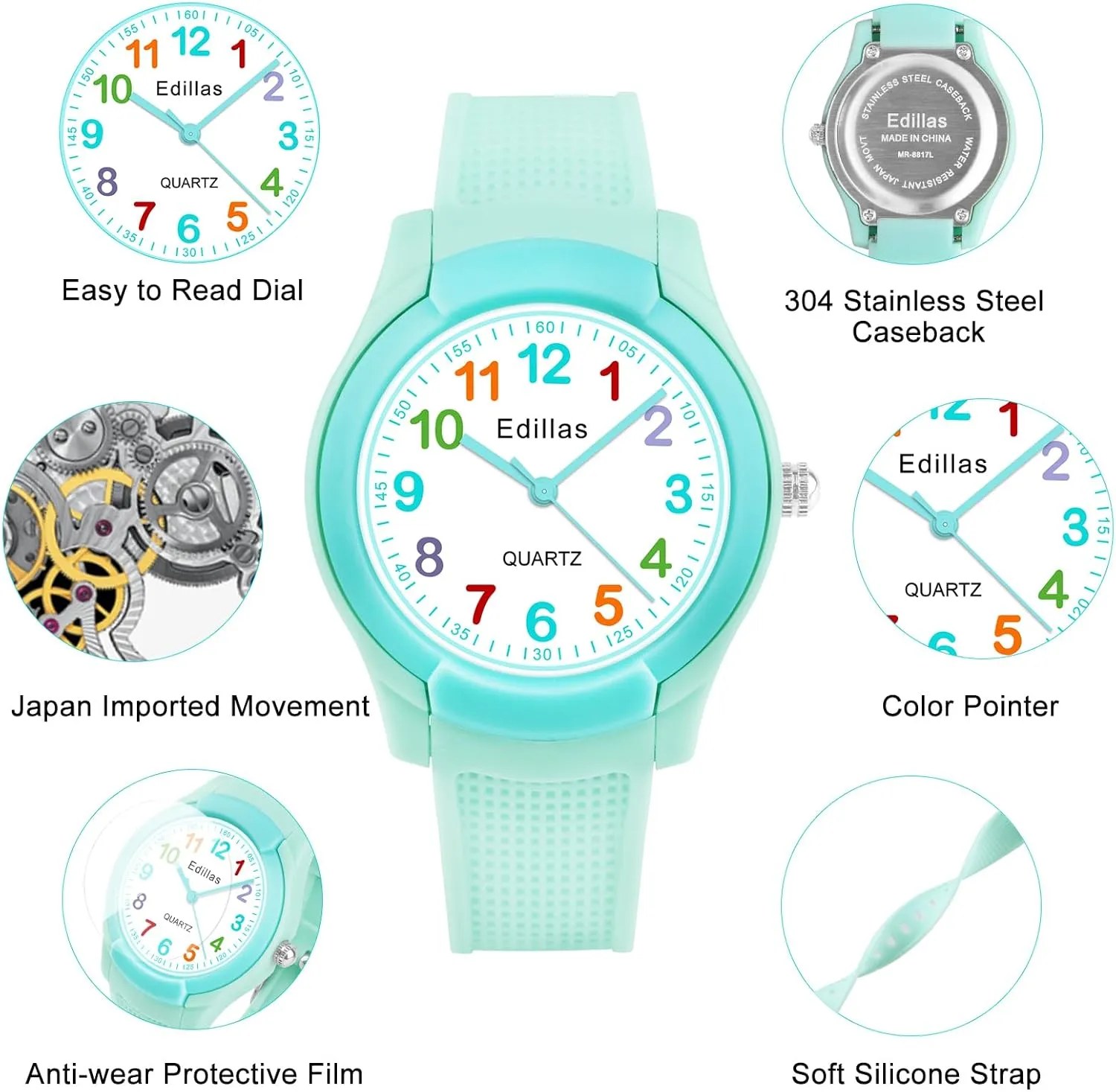Edillas Kids Analog Watch for Girls Boys, Children Waterproof Learning Time Wristwatch Easy to Read Time for Child