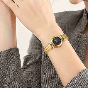 Elegant Gold Tone Quartz Watch with Stainless Steel