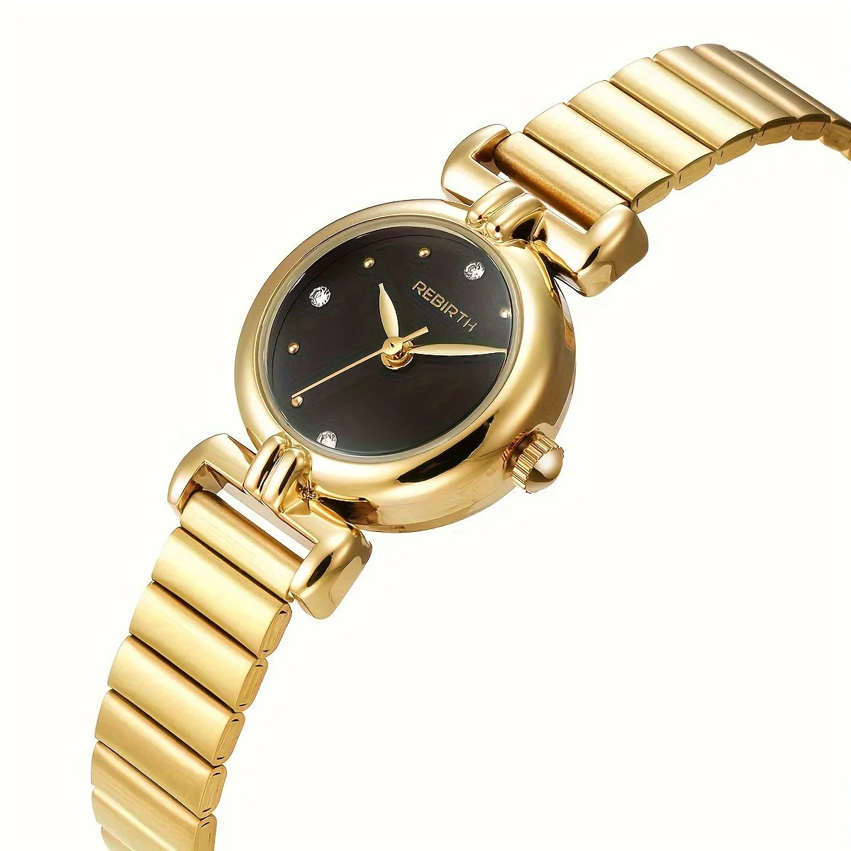 Elegant Gold Tone Quartz Watch with Stainless Steel