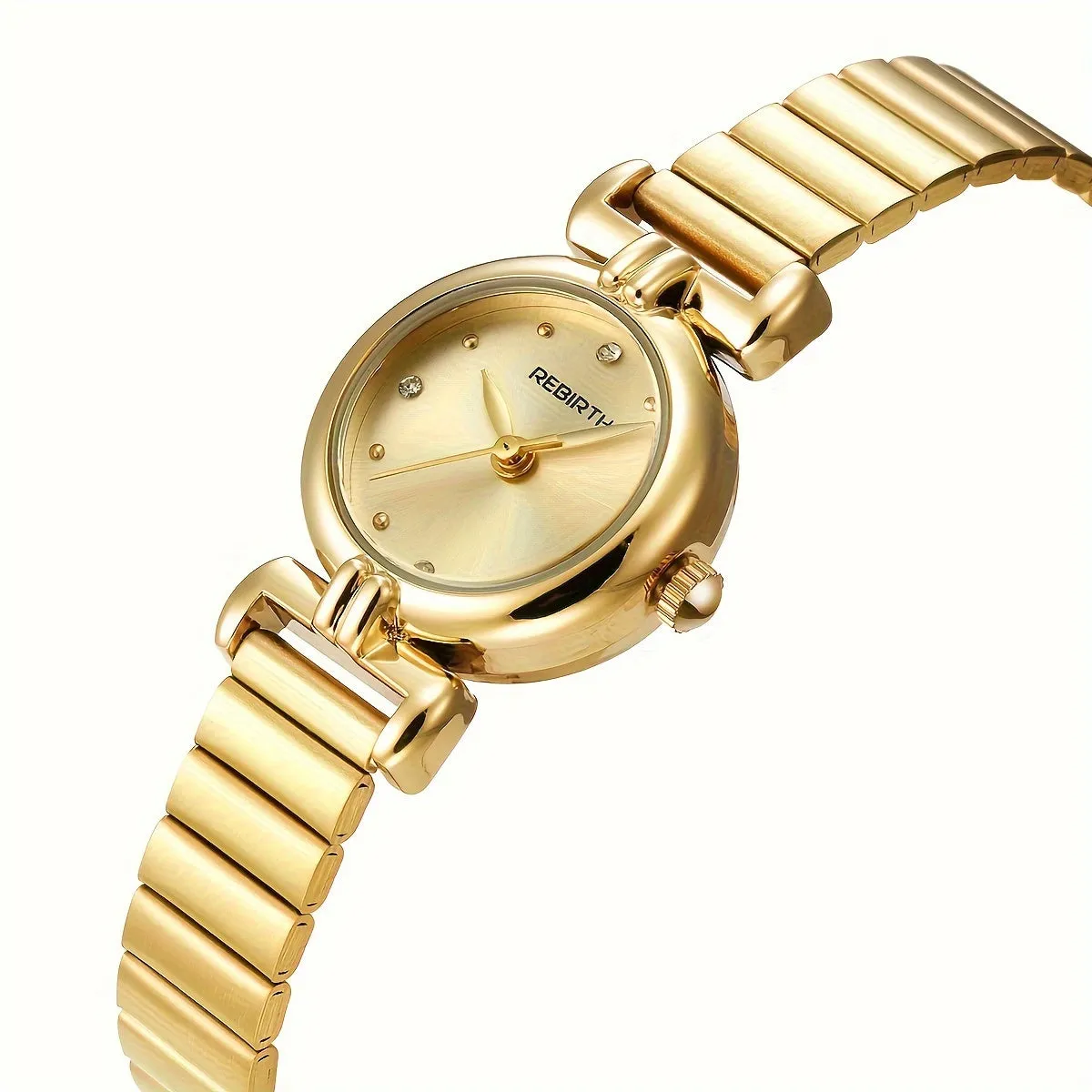 Elegant Gold Tone Quartz Watch with Stainless Steel