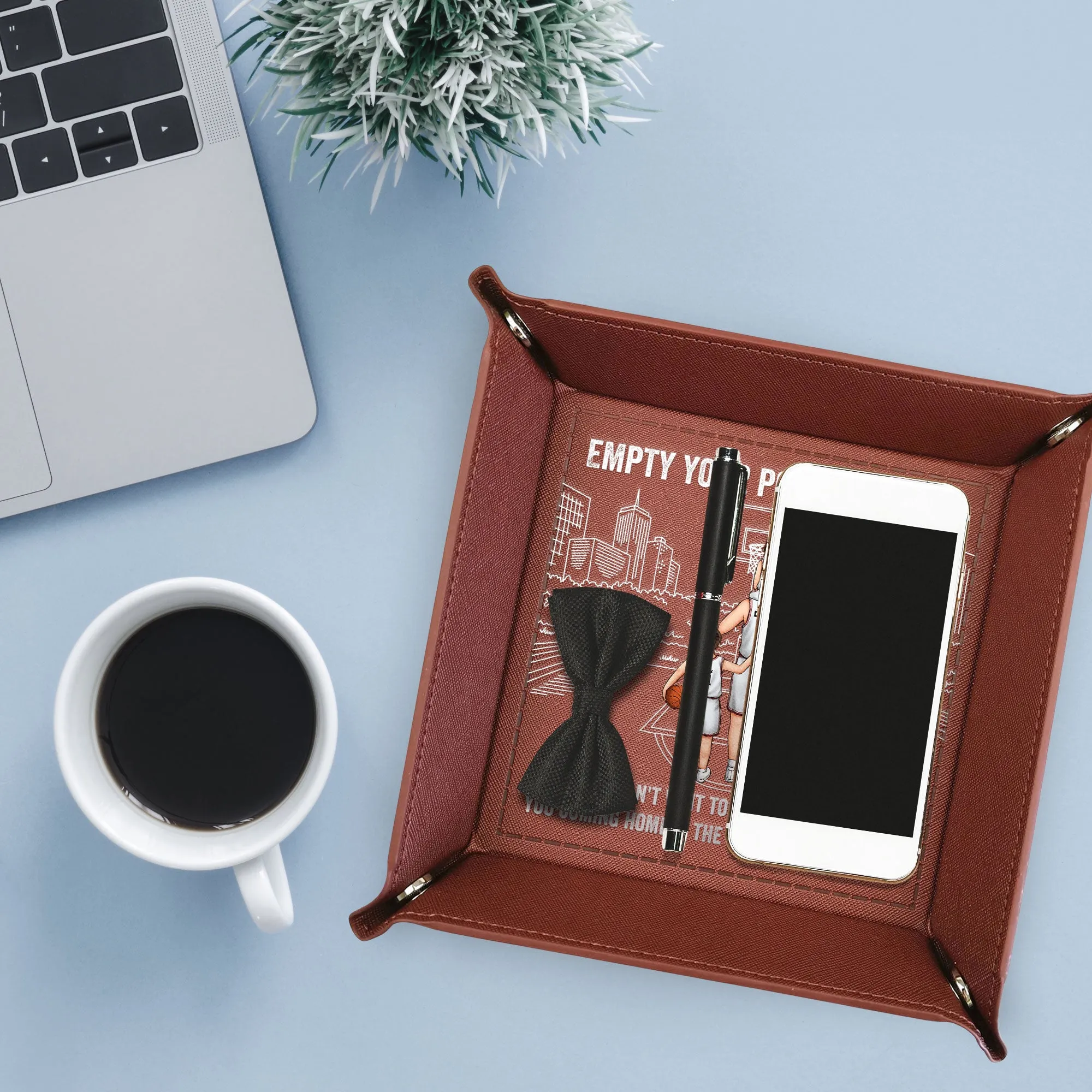 Empty Your Pockets And Play Basketball From Kids - Personalized Leather Valet Tray