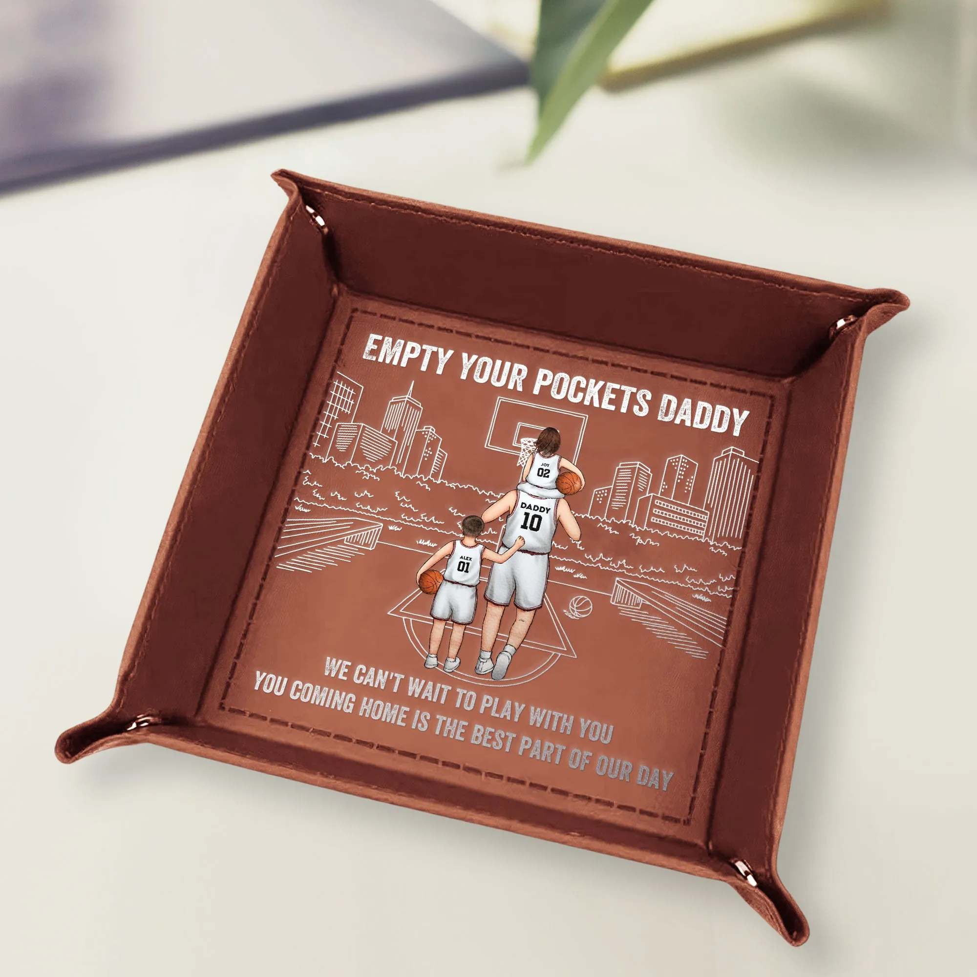 Empty Your Pockets And Play Basketball From Kids - Personalized Leather Valet Tray
