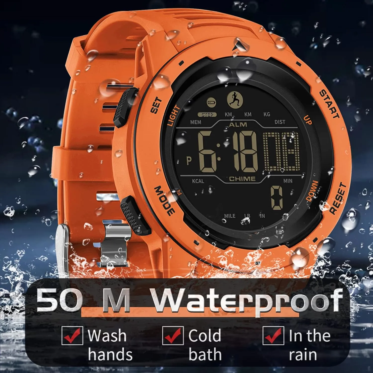 findtime Digital Watches for Men Pedometer Step Calorie Counter Watch 5ATM Waterproof Sport Military Tactical Watch Stopwatch Countdown Alarm Sports Distance Record Hiking Running Watch