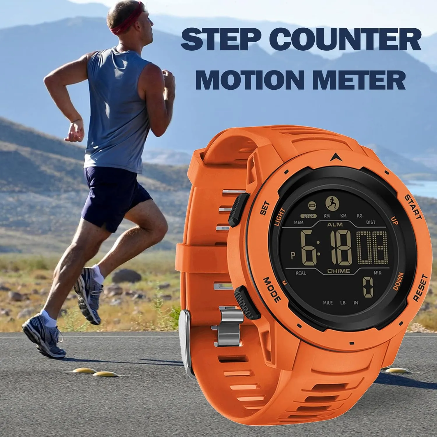 findtime Digital Watches for Men Pedometer Step Calorie Counter Watch 5ATM Waterproof Sport Military Tactical Watch Stopwatch Countdown Alarm Sports Distance Record Hiking Running Watch