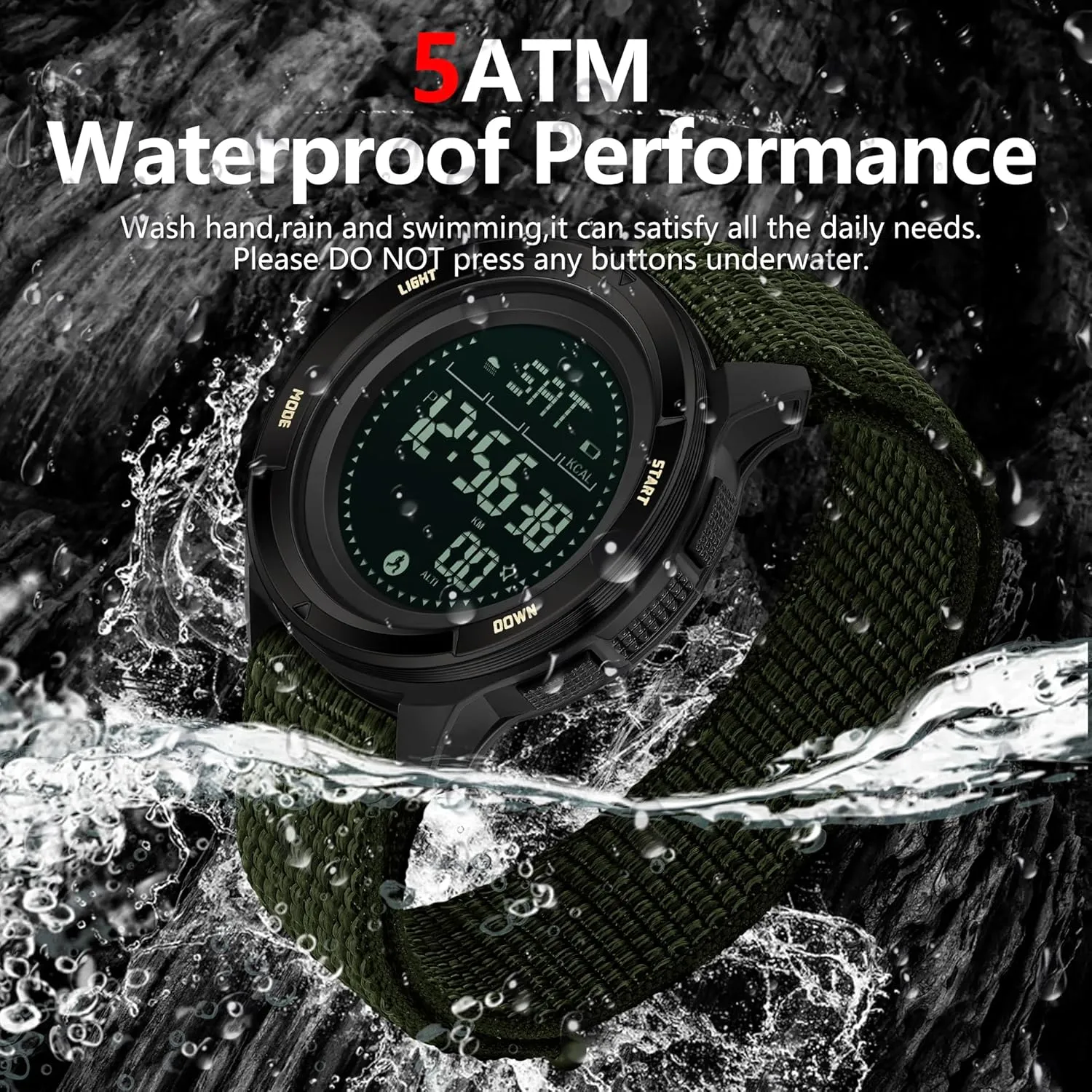 findtime Military Watches for Men Digital Tactical Sports Compass Pedometer Calorie Step Counter Watch Waterproof Stopwatch Pacer Running Watch Alarm Electronic Nylon Strap