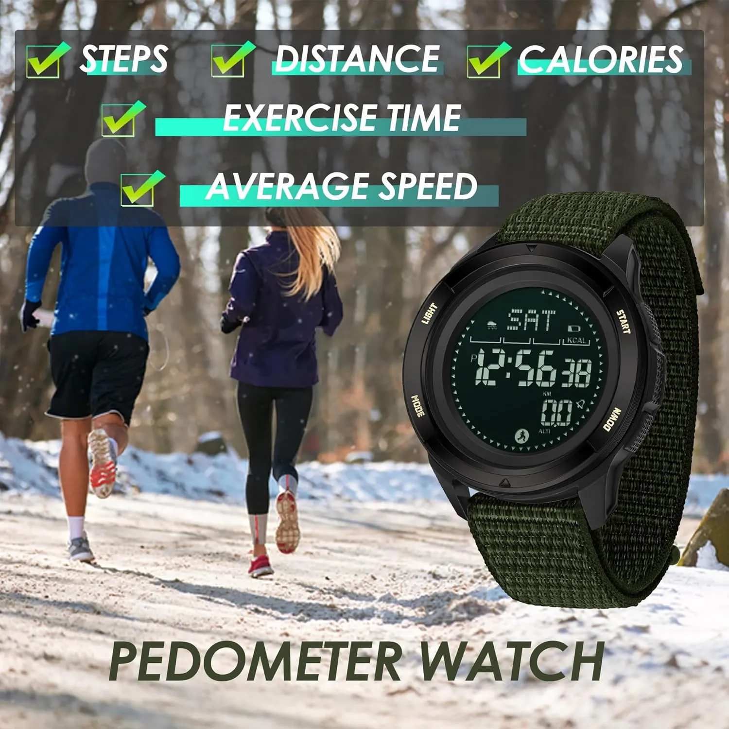 findtime Military Watches for Men Digital Tactical Sports Compass Pedometer Calorie Step Counter Watch Waterproof Stopwatch Pacer Running Watch Alarm Electronic Nylon Strap
