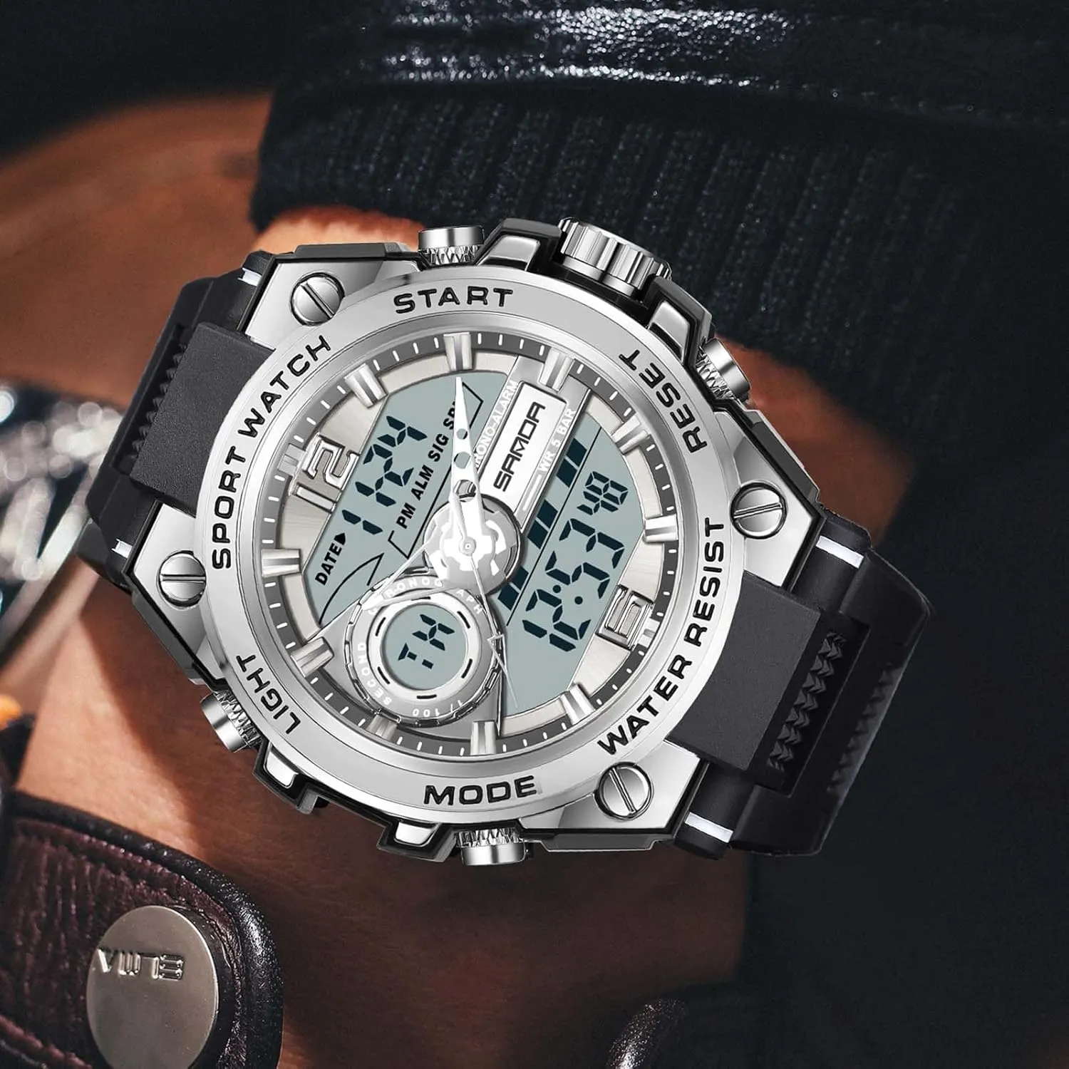 FORSINING Watch for Men, Waterproof Military Digital Analog Watches, Sports Outdoor Wrist Watch Date Multi Function Tactics LED Alarm Stopwatch