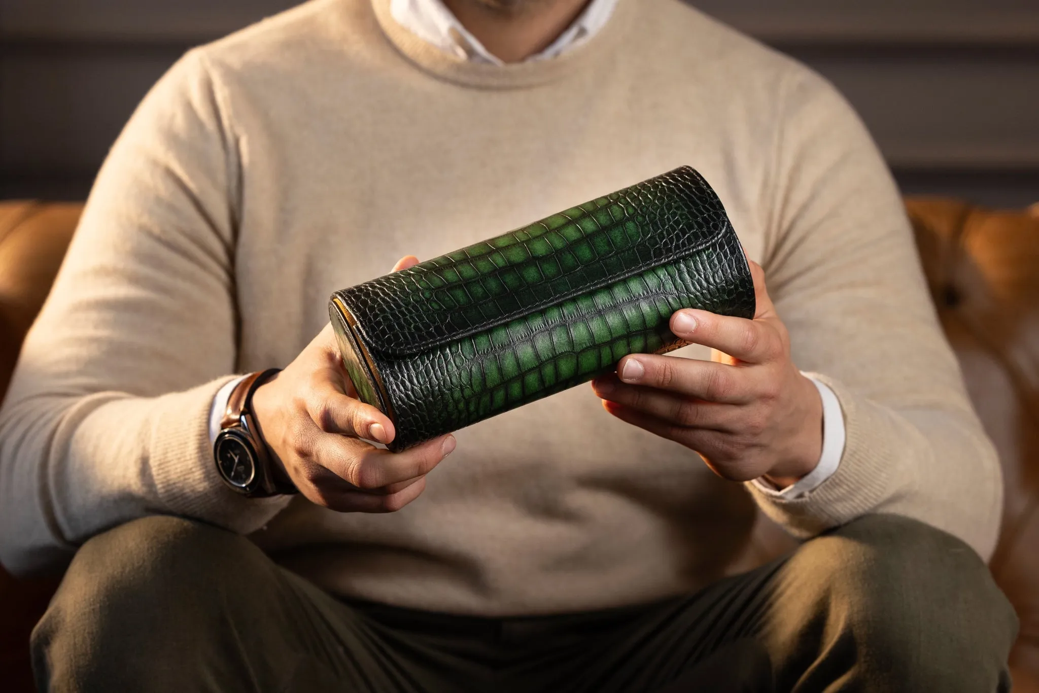 Galata Watch Roll - CP Patina Green For 3 Watches