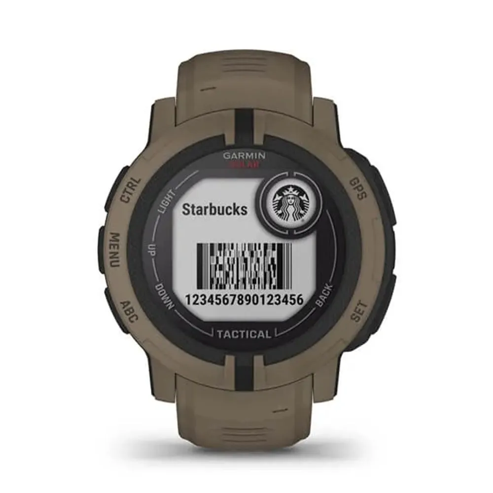 Garmin Instinct 2 Solar - Tactical Edition Coyote Tan Silicone Band Solar Charging Capabilities Multi-GNSS Support Watch - 010-02627-14