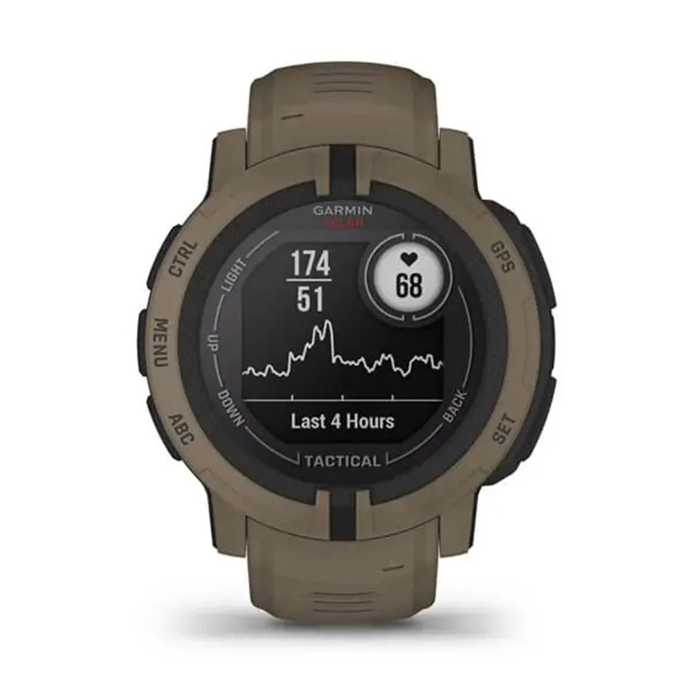 Garmin Instinct 2 Solar - Tactical Edition Coyote Tan Silicone Band Solar Charging Capabilities Multi-GNSS Support Watch - 010-02627-14