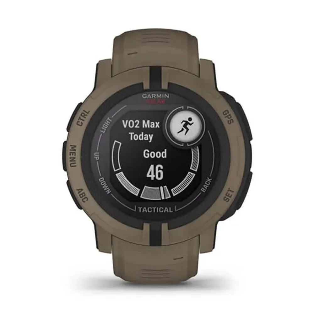 Garmin Instinct 2 Solar - Tactical Edition Coyote Tan Silicone Band Solar Charging Capabilities Multi-GNSS Support Watch - 010-02627-14