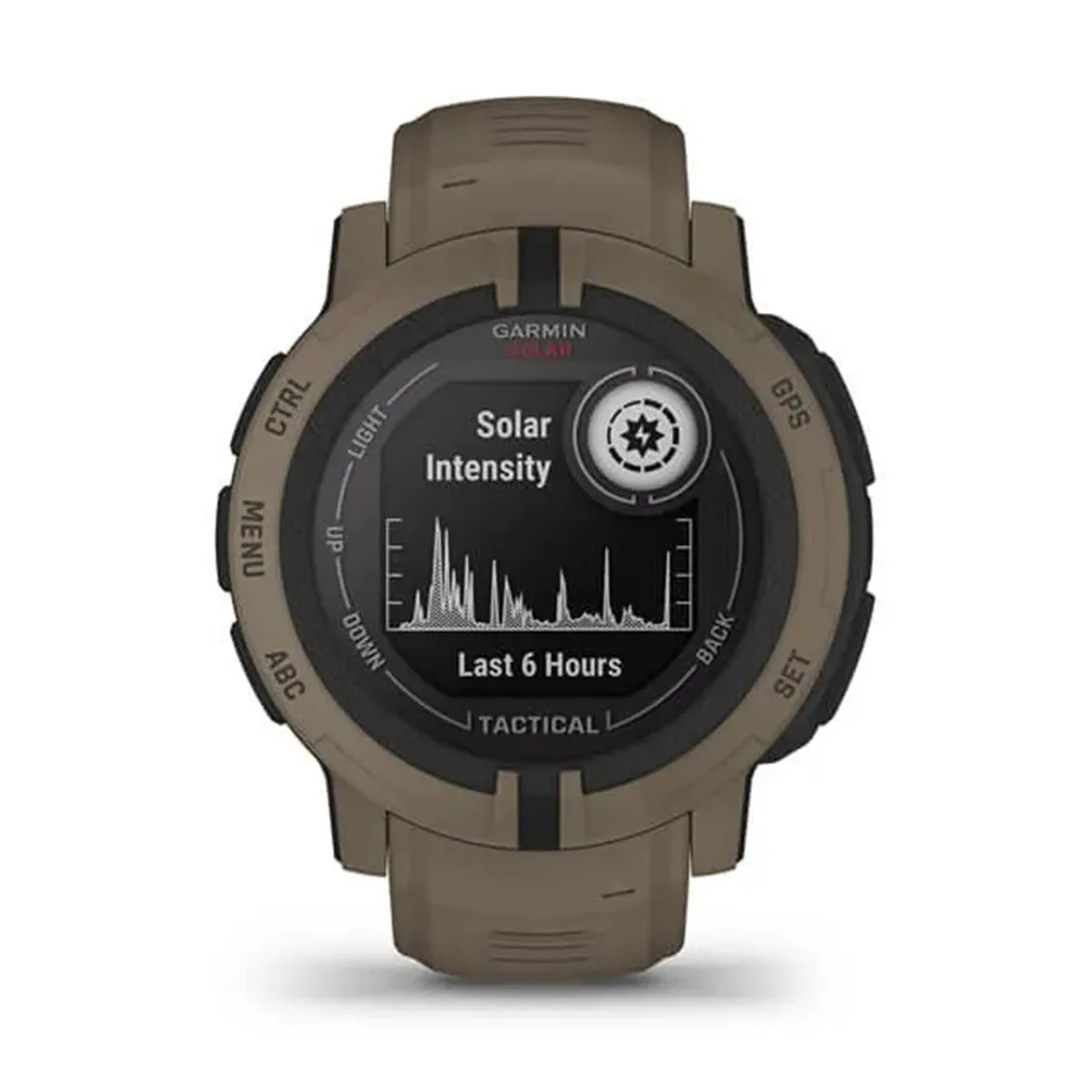 Garmin Instinct 2 Solar - Tactical Edition Coyote Tan Silicone Band Solar Charging Capabilities Multi-GNSS Support Watch - 010-02627-14
