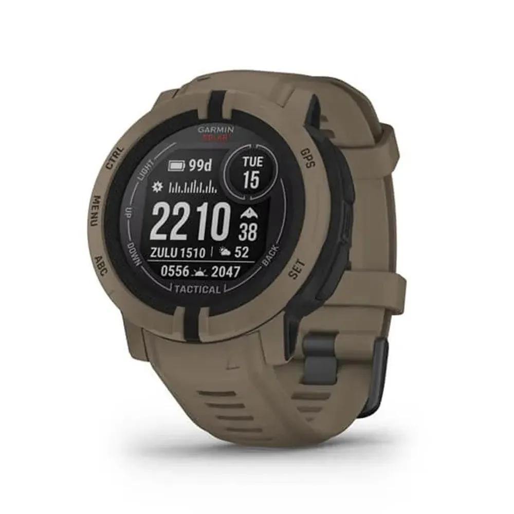 Garmin Instinct 2 Solar - Tactical Edition Coyote Tan Silicone Band Solar Charging Capabilities Multi-GNSS Support Watch - 010-02627-14