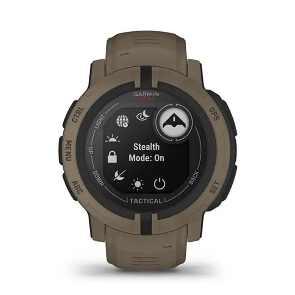 Garmin Instinct 2 Solar - Tactical Edition Coyote Tan Silicone Band Solar Charging Capabilities Multi-GNSS Support Watch - 010-02627-14